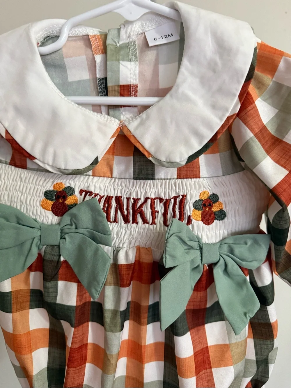 Smocked “Thankful” Bubble Romper